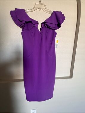 Shelby & Palmer Purple Ruffle-Shoulder Midi Dress
